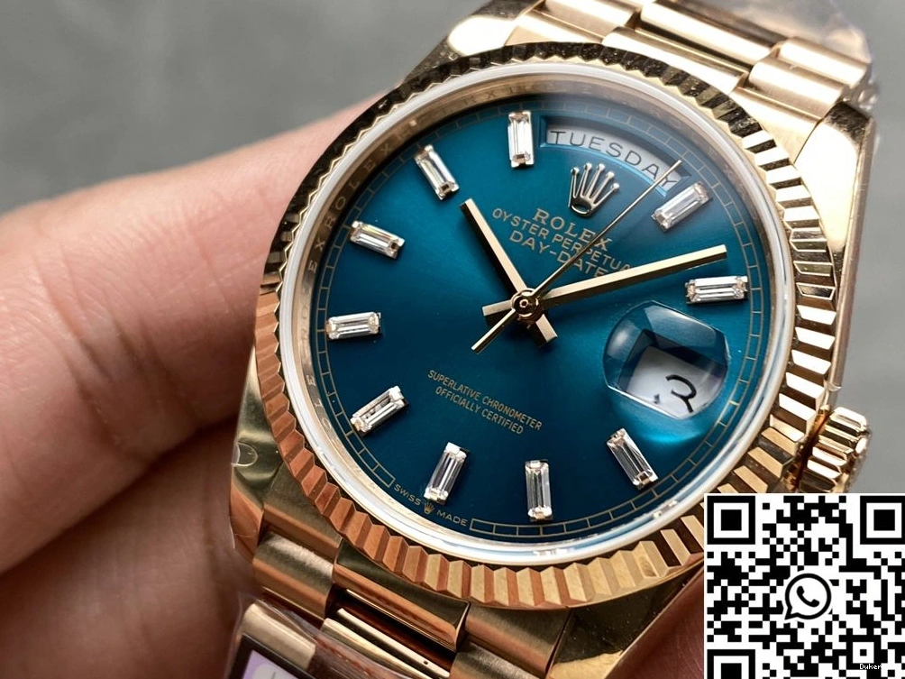 QF Tungsten Gold 36mm M128235-0085 v5 Date Factory Day Dial Steel Rose Blue Rolex 0327